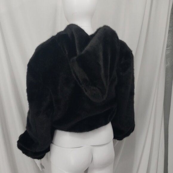 Helmut Lang Oversized Black Faux Mink Bomber Zipper Front Elastic Cuffs Size XS - Picture 8 of 14